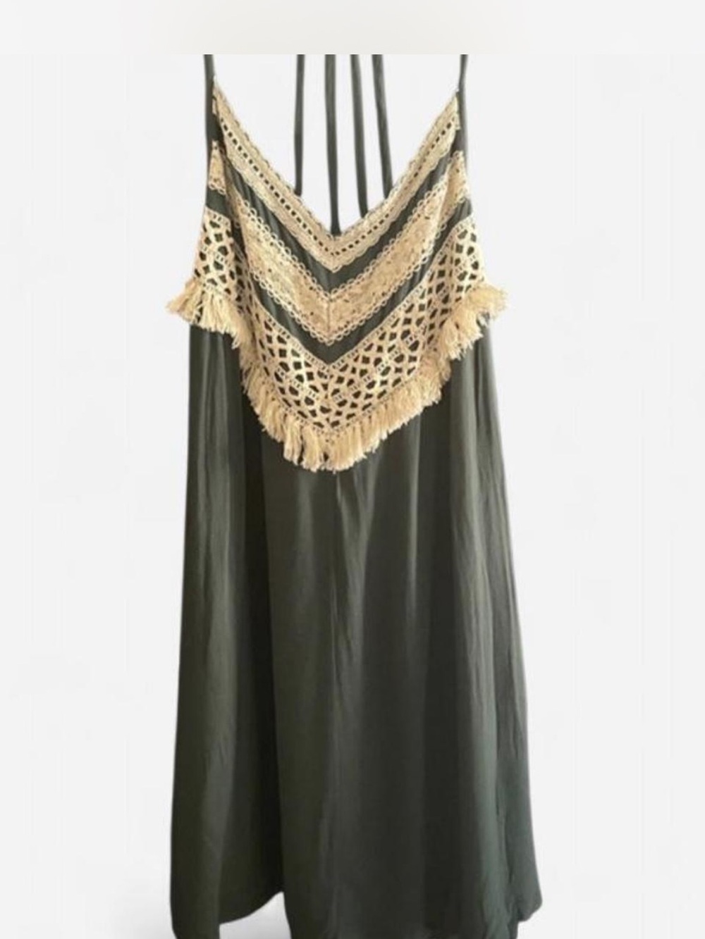 Entro NWT Olive Green Crochet-Trim Mini Dress